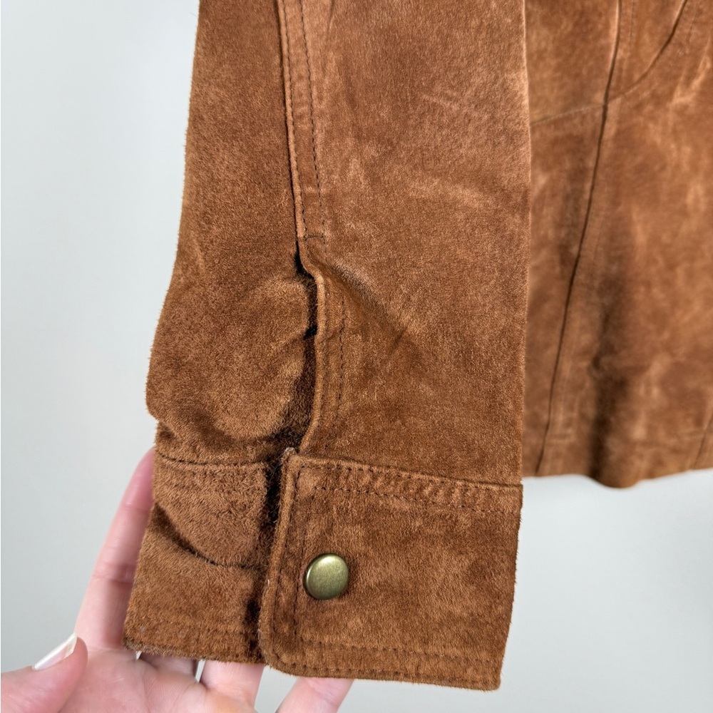 Coldwater Creek Womens Suede Leather Jacket Cognac Snap Closure Sz L - Picture 9 of 12